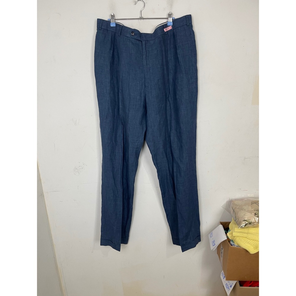 Irvine Park Mens Blue‎ Pleated Linen Blend Dress Pants Cuffed Trousers 40x31